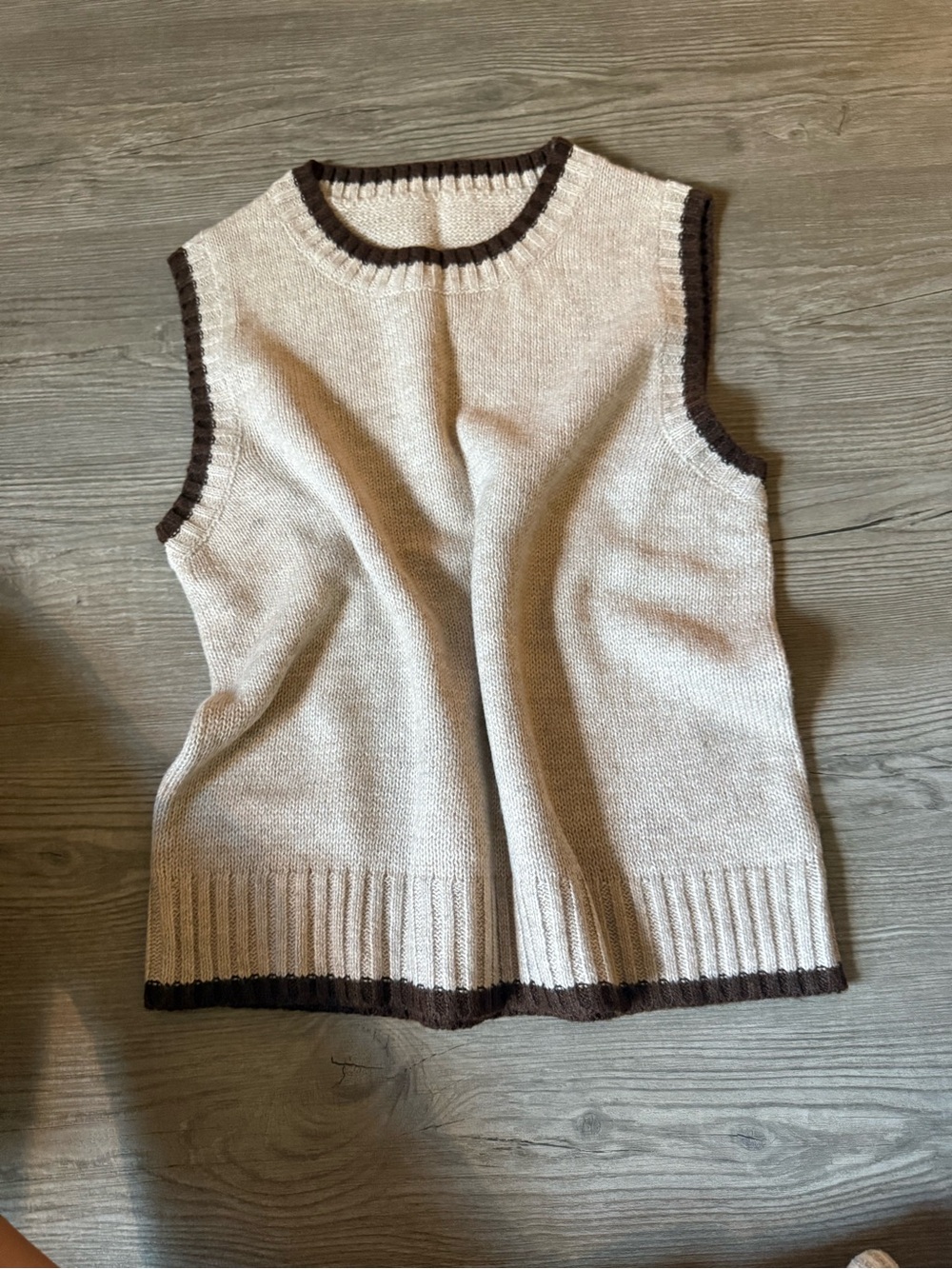 Neutral Knit Sleeveless Sweater Vest with Dark Trim